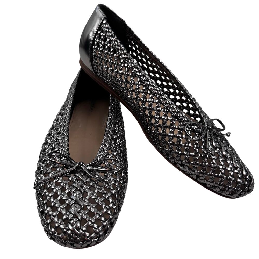 Calvin Klein Zatoria Metallic Taupe Gunmetal Woven Bow Ballet Flats Women's 9